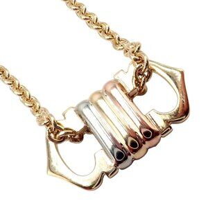 Authentic! Cartier 18k TriColor Gold Double C Charm Pendant Necklace